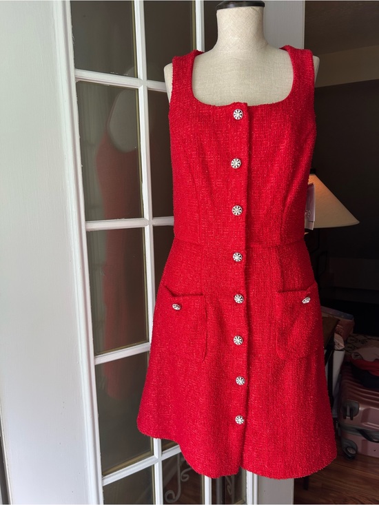 Taylor Dresses & Skirts - Taylor cherry Red shimmer Tweed Sleeveless rhinestone button cocktail dress.